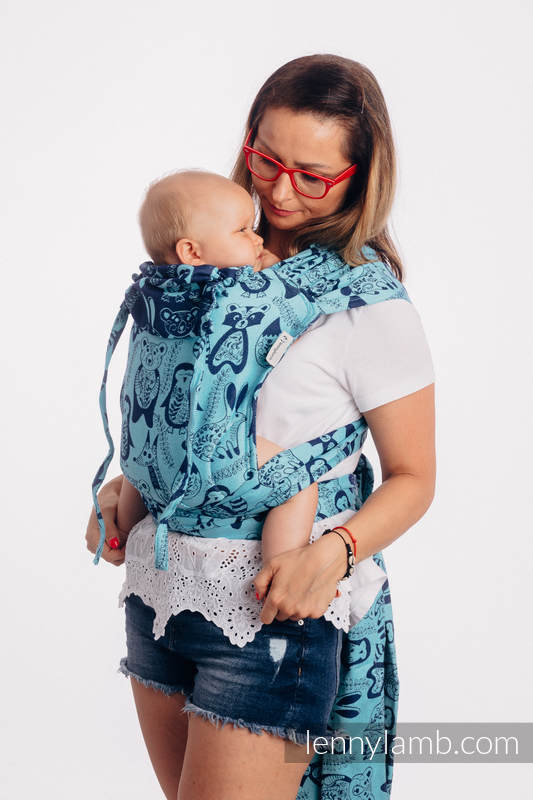 Lenny Lamb - WRAP-TAI carrier Mini with hood/ jacquard twill / 100% cotton / PLAYGROUND - BLUE  WRAP TAI PLAYGROUND BLUE