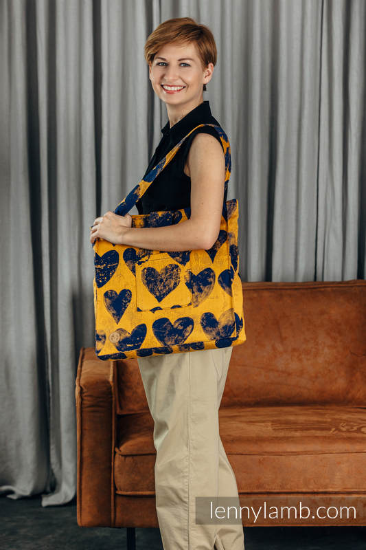 Lenny Lamb - Shoulder bag made of wrap fabric (100% cotton) - LOVKA MUSTARD & NAVY BLUE - standard size 37cmx37cm LOVKA MUSTARD NAVY BLUE