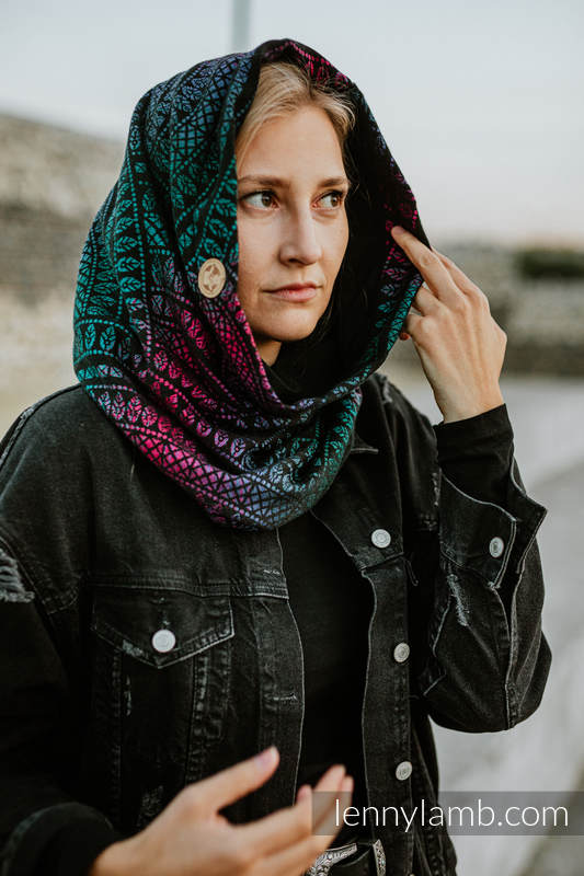 Lenny Lamb - Snood Scarf (Outer fabric - 60% cotton PEACOCK S TAIL BLACK OPAL BLACK