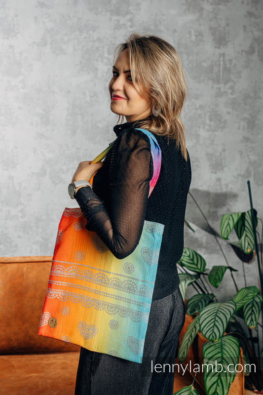Lenny Lamb - Shopping bag made of wrap fabric (100% cotton) - RAINBOW LACE  SILVER  RAINBOW LACE SILVER