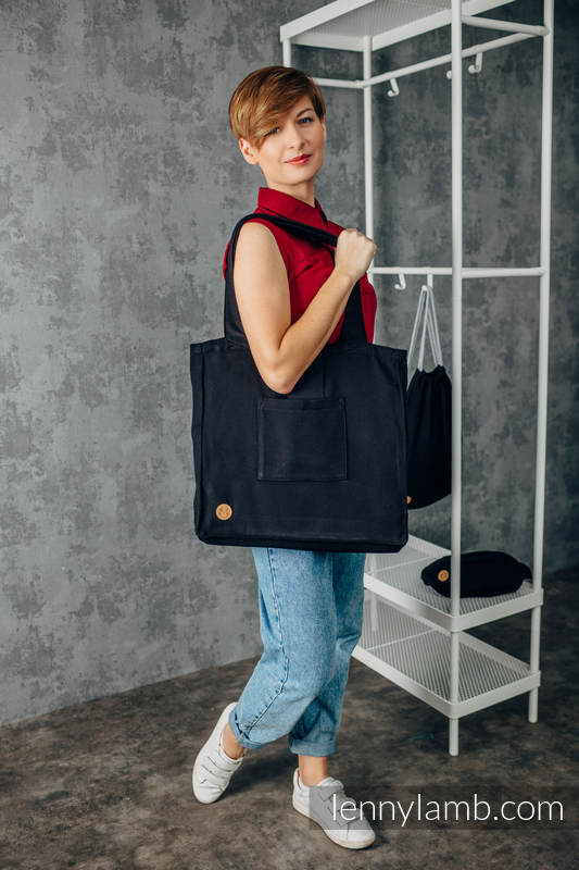 Lenny Lamb - Shoulder bag made of wrap fabric (100% cotton) - LITTLE HERRINGBONE EBONY BLACK - standard size 37cmx37cm LITTLE HERRINGBONE EBONY BLACK