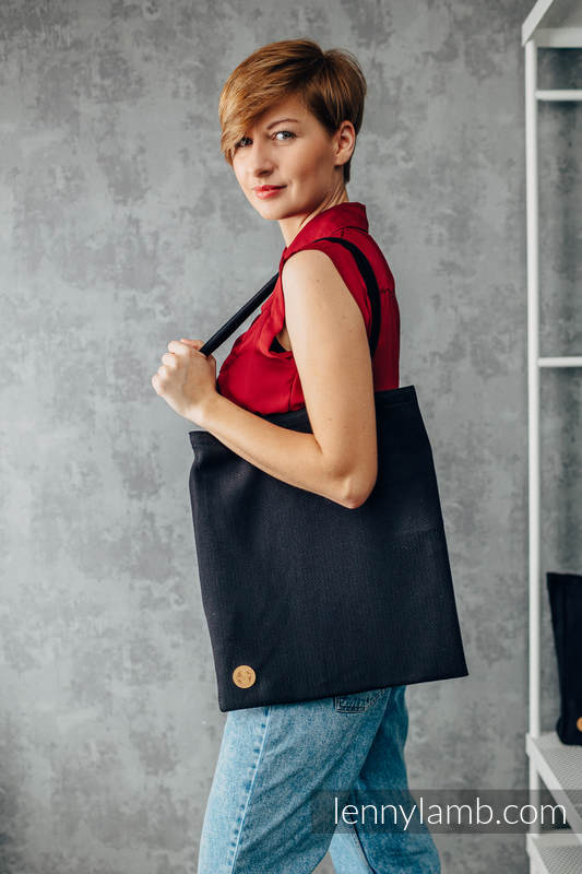 Lenny Lamb - Shopping bag made of wrap fabric (100% cotton) - LITTLE HERRINGBONE EBONY BLACK LITTLE HERRINGBONE EBONY BLACK