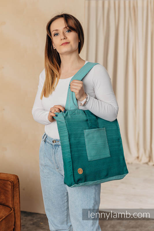 Lenny Lamb - Shoulder bag made of wrap fabric (100% cotton) - LITTLE HERRINGBONE OMBRE GREEN - standard size 37cmx37cm LITTLE HERRINGBONE OMBRE GREEN