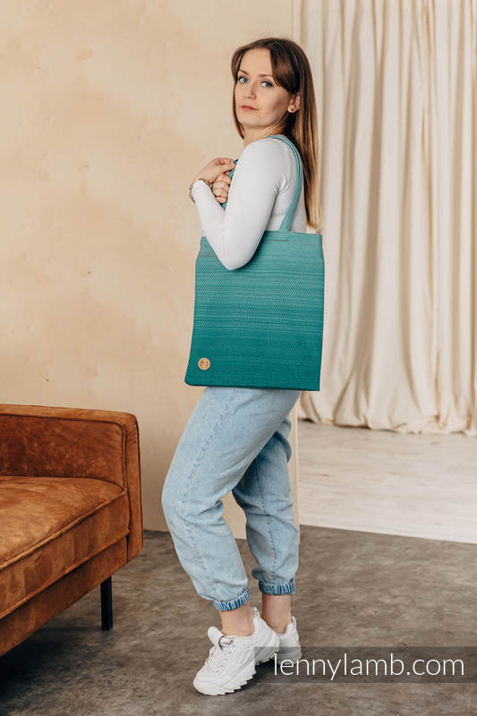 Lenny Lamb - Shopping bag made of wrap fabric (100% cotton) - LITTLE HERRINGBONE OMBRE GREEN  LITTLE HERRINGBONE OMBRE GREEN