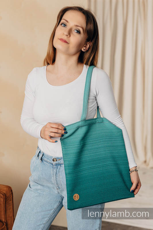 Lenny Lamb - Shopping bag made of wrap fabric (100% cotton) - LITTLE HERRINGBONE OMBRE GREEN  LITTLE HERRINGBONE OMBRE GREEN