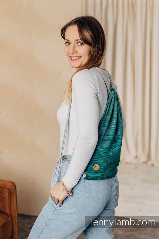 Lenny Lamb - Sackpack made of wrap fabric (100% cotton) - LITTLE HERRINGBONE OMBRE GREEN - standard size 32cmx43cm LITTLE HERRINGBONE OMBRE GREEN