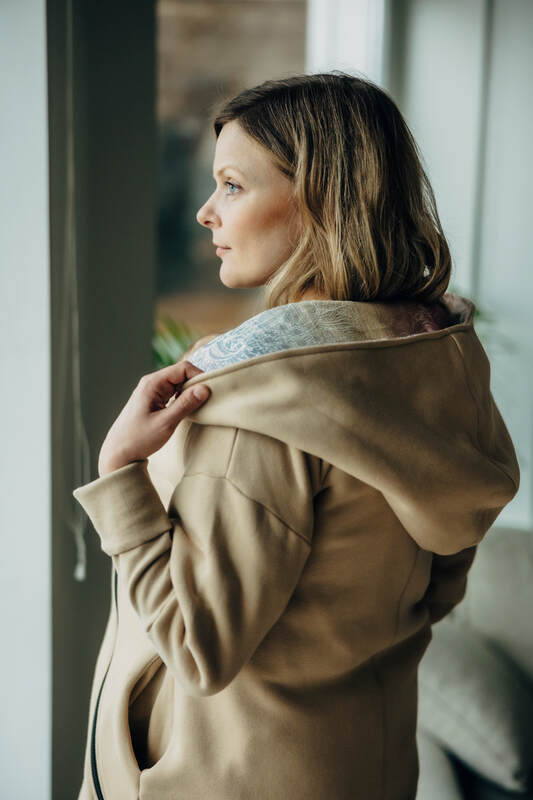 Lenny Lamb - Asymmetrical Hoodie - Beige with Wild Wine - Vineyard - size S (grade B) S B