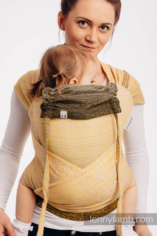 Lenny Lamb - WRAP-TAI carrier Mini with hood/ jacquard twill / 100% cotton - BIG LOVE - OMBRE YELLOW WRAP TAI BIG LOVE OMBRE YELLOW