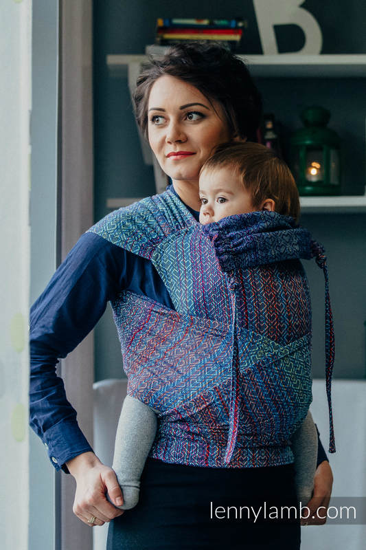 Lenny Lamb - WRAP-TAI carrier Mini with hood/ jacquard twill / 100% cotton / BIG LOVE - SAPPHIRE  WRAP TAI BIG LOVE SAPPHIRE