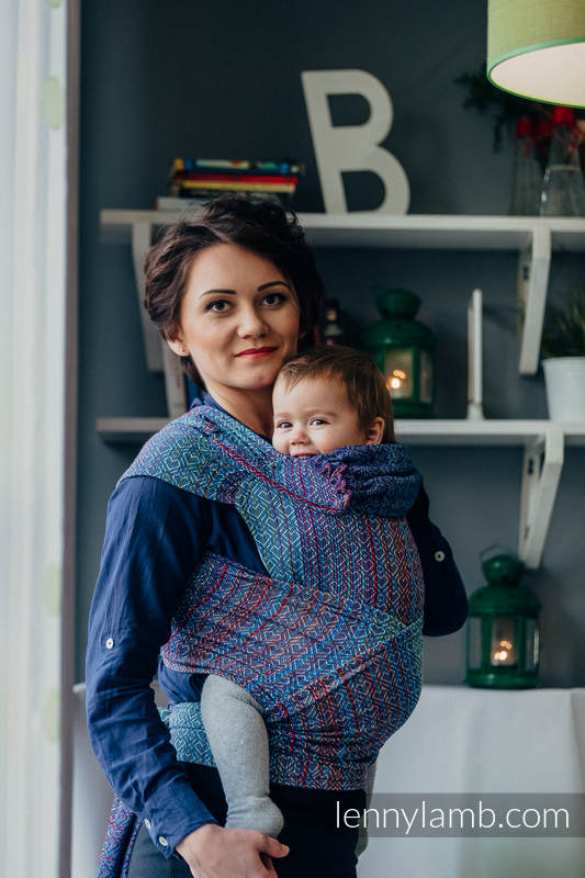 Lenny Lamb - WRAP-TAI carrier Mini with hood/ jacquard twill / 100% cotton / BIG LOVE - SAPPHIRE  WRAP TAI BIG LOVE SAPPHIRE