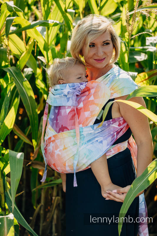 Lenny Lamb - WRAP-TAI carrier Mini with hood/ jacquard twill / 100% cotton / SWALLOWS RAINBOW LIGHT WRAP TAI SWALLOWS RAINBOW LIGHT